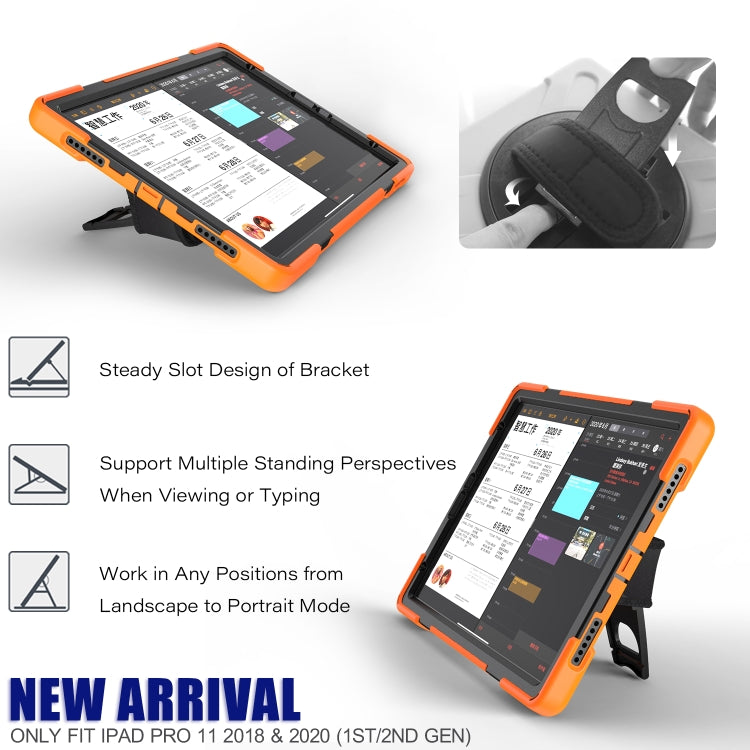 For  iPad Pro 11 (2020) 360 Degree Rotation Silicone Protective Cover with Holder & Hand Strap & Long Strap
