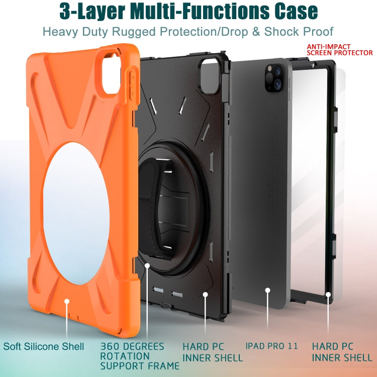 For  iPad Pro 11 (2020) 360 Degree Rotation Silicone Protective Cover with Holder & Hand Strap & Long Strap