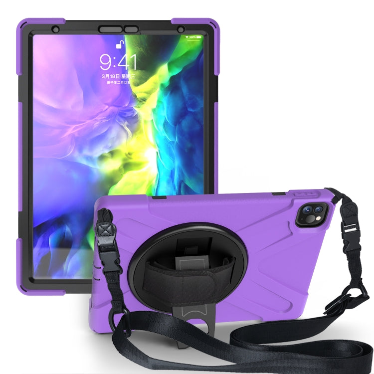 For  iPad Pro 11 (2020) 360 Degree Rotation Silicone Protective Cover with Holder & Hand Strap & Long Strap