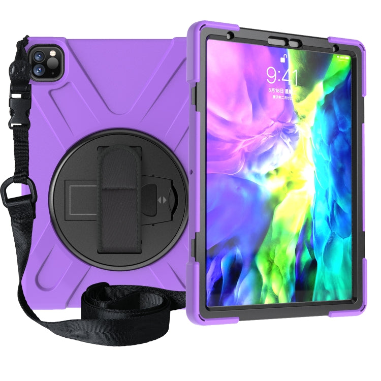 For  iPad Pro 11 (2020) 360 Degree Rotation Silicone Protective Cover with Holder & Hand Strap & Long Strap