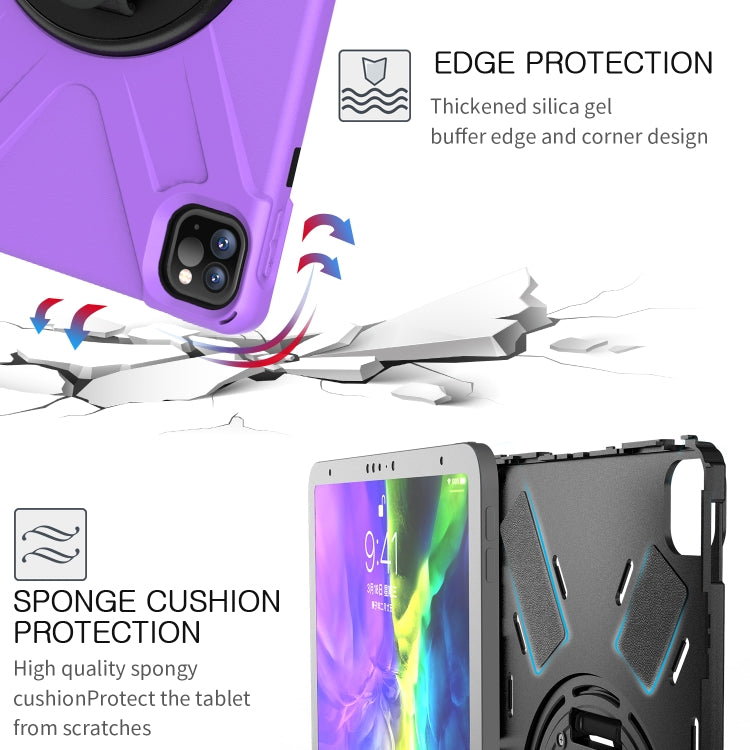 For  iPad Pro 11 (2020) 360 Degree Rotation Silicone Protective Cover with Holder & Hand Strap & Long Strap