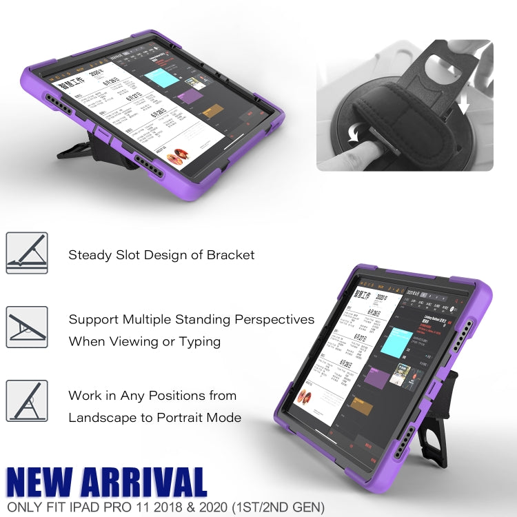 For  iPad Pro 11 (2020) 360 Degree Rotation Silicone Protective Cover with Holder & Hand Strap & Long Strap