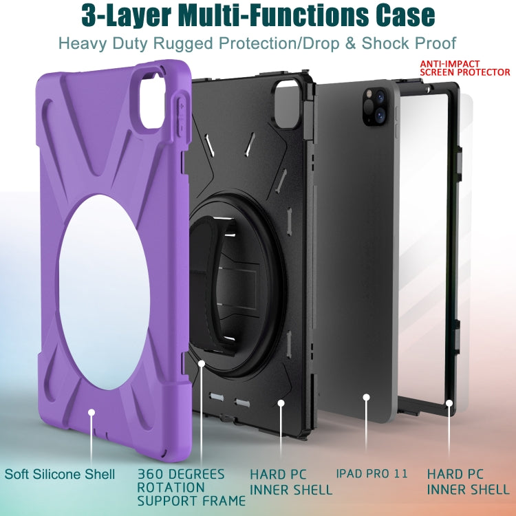 For  iPad Pro 11 (2020) 360 Degree Rotation Silicone Protective Cover with Holder & Hand Strap & Long Strap