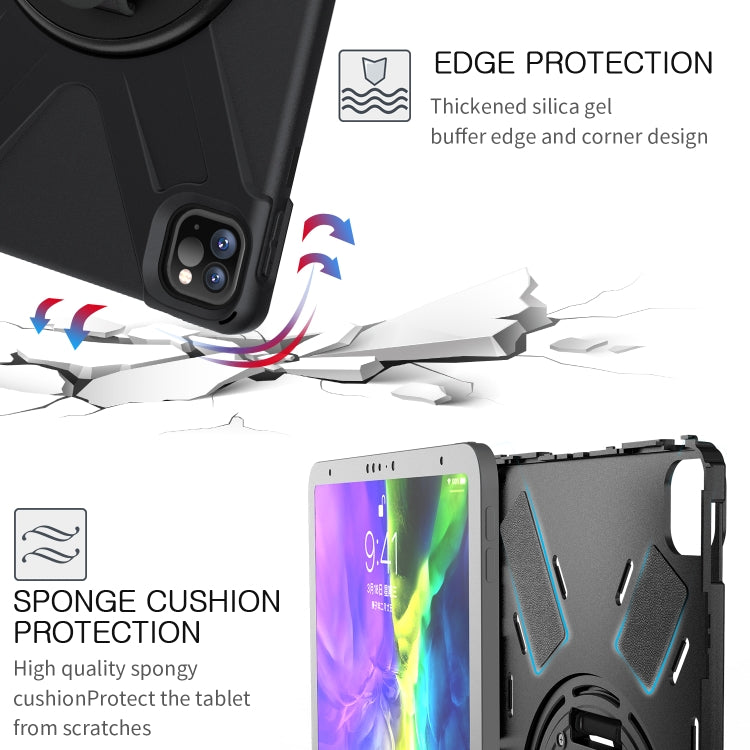 For  iPad Pro 11 (2020) 360 Degree Rotation Silicone Protective Cover with Holder & Hand Strap & Long Strap