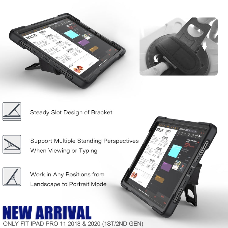 For  iPad Pro 11 (2020) 360 Degree Rotation Silicone Protective Cover with Holder & Hand Strap & Long Strap