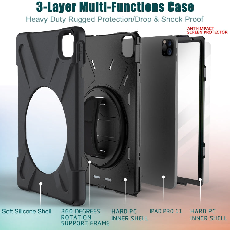 For  iPad Pro 11 (2020) 360 Degree Rotation Silicone Protective Cover with Holder & Hand Strap & Long Strap