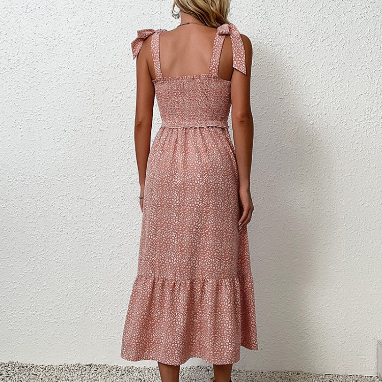 Pink Floral Tie Ruffle Slip Dress, Size: