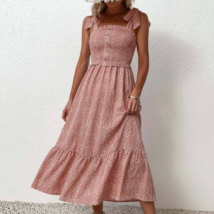 Pink Floral Tie Ruffle Slip Dress, Size:
