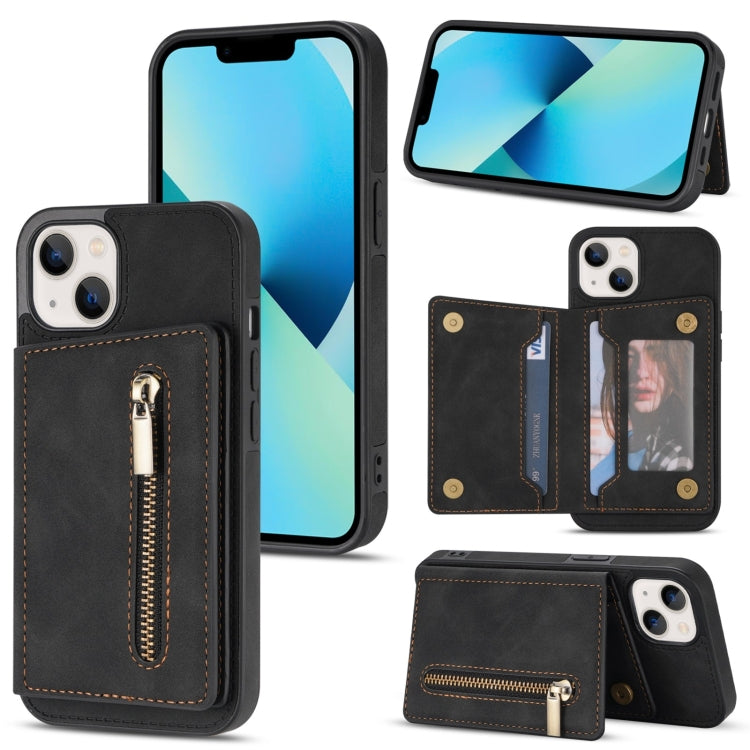 For iPhone 14 Zipper Card Holder Phone Case