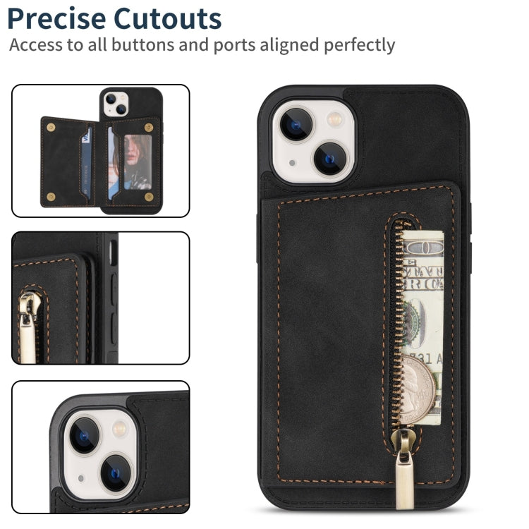 For iPhone 14 Zipper Card Holder Phone Case