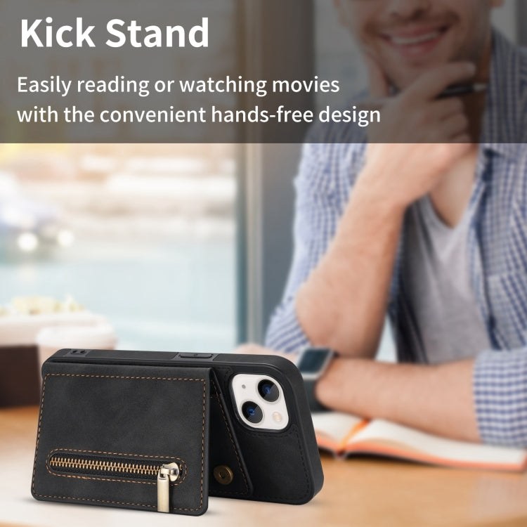 For iPhone 14 Zipper Card Holder Phone Case