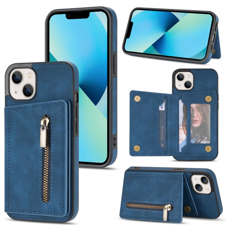 For iPhone 14 Zipper Card Holder Phone Case