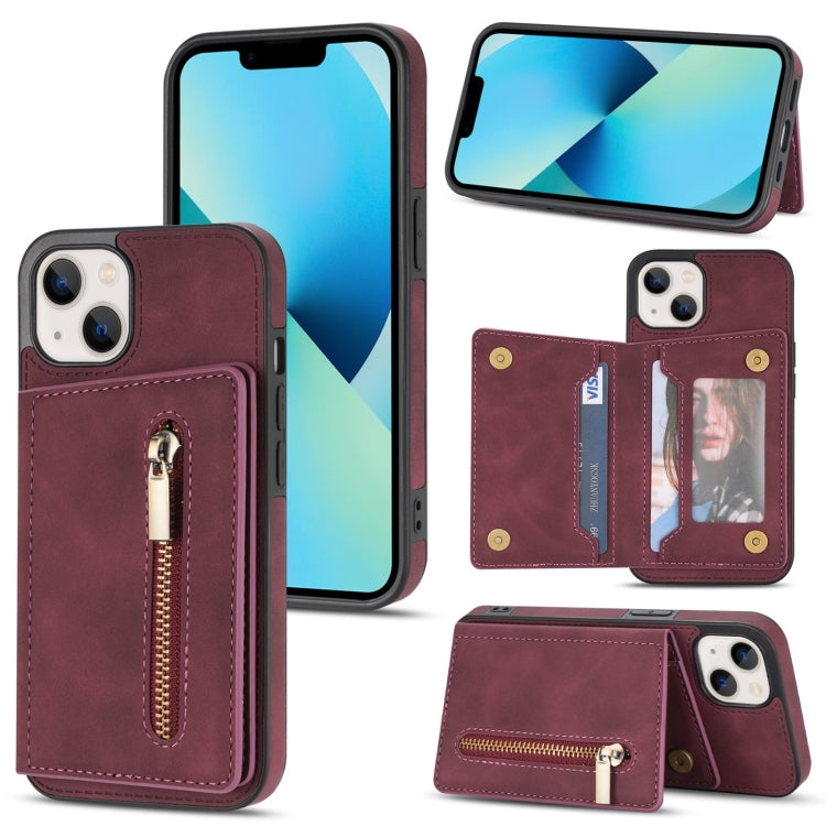 For iPhone 14 Zipper Card Holder Phone Case