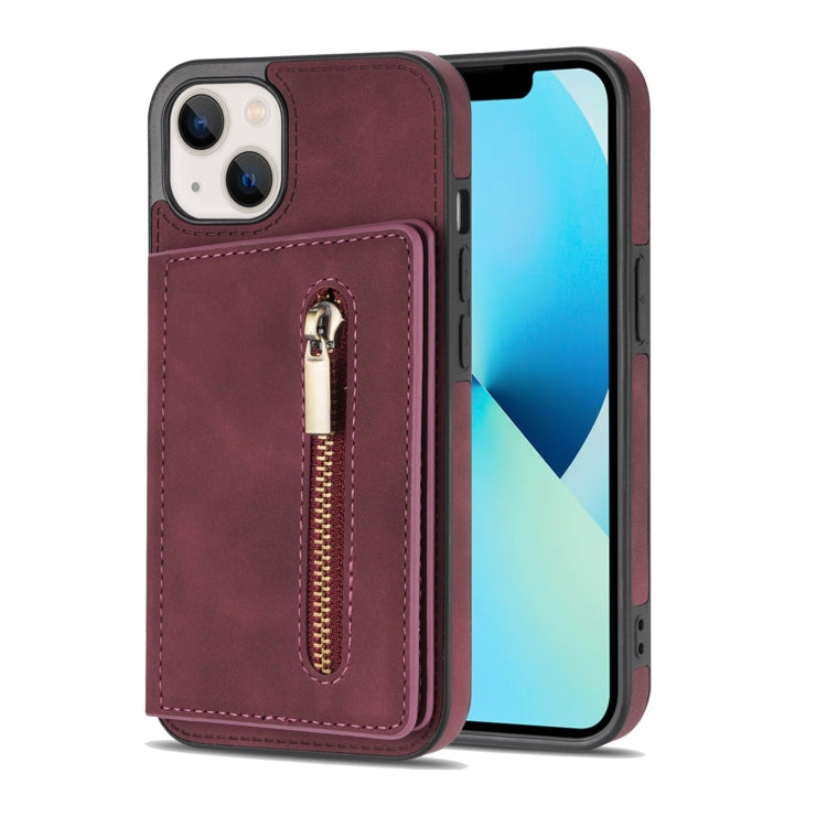 For iPhone 14 Zipper Card Holder Phone Case