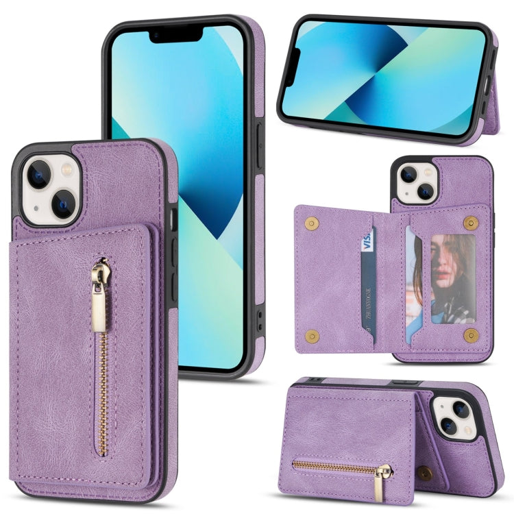 For iPhone 14 Zipper Card Holder Phone Case