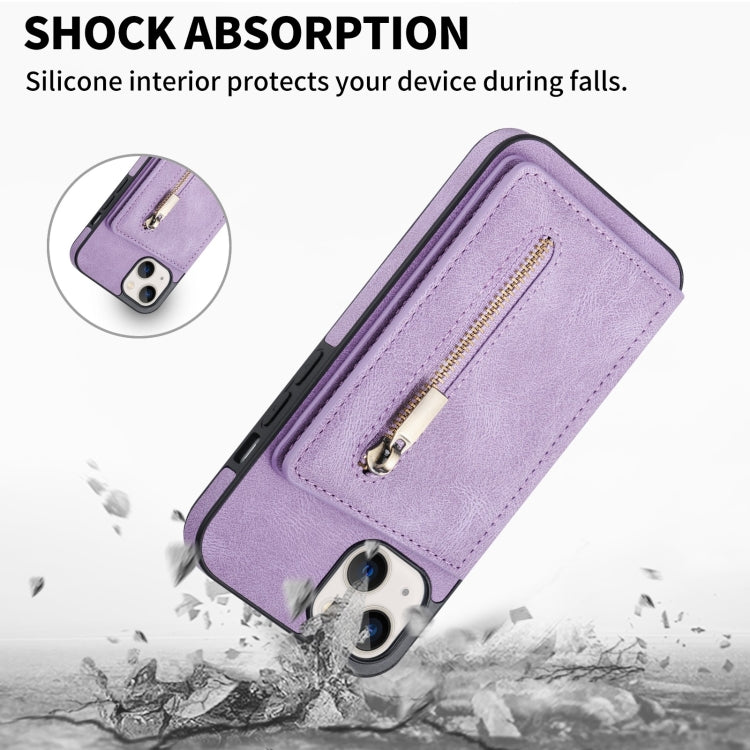 For iPhone 14 Zipper Card Holder Phone Case