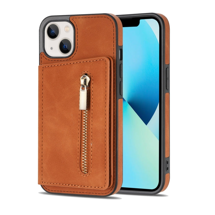 For iPhone 14 Zipper Card Holder Phone Case
