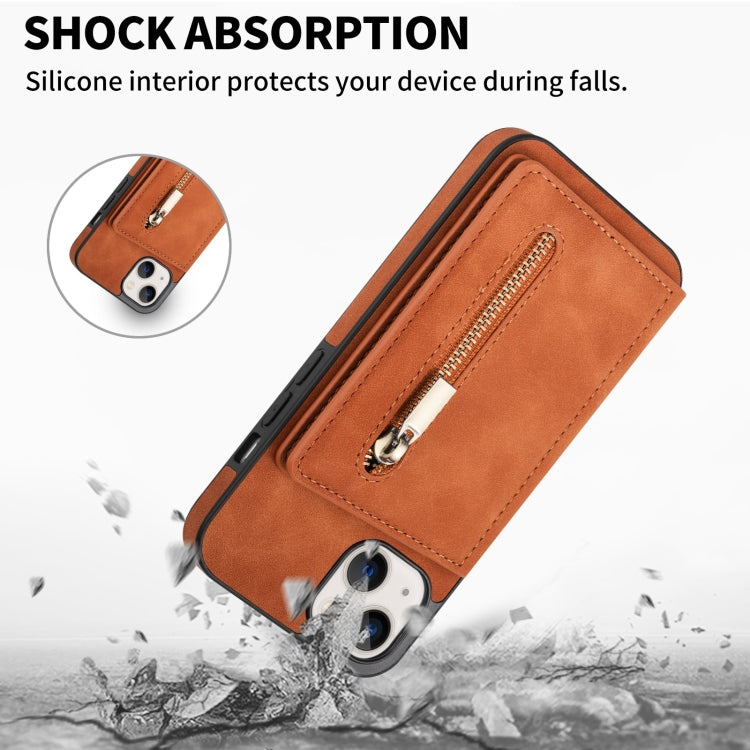 For iPhone 14 Zipper Card Holder Phone Case