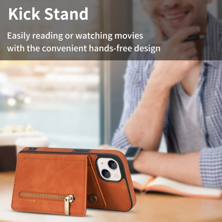 For iPhone 14 Zipper Card Holder Phone Case