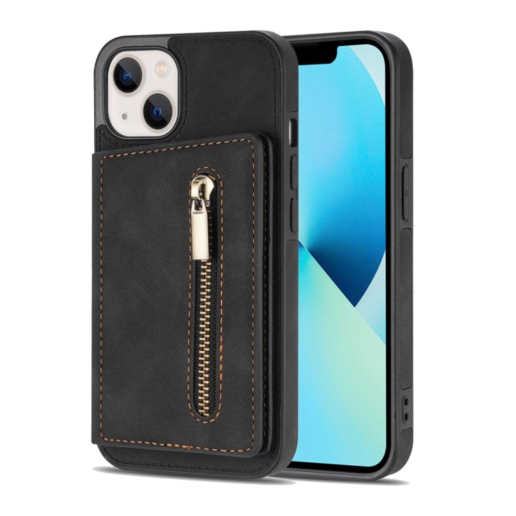For iPhone 14 Plus Zipper Card Holder Phone Case