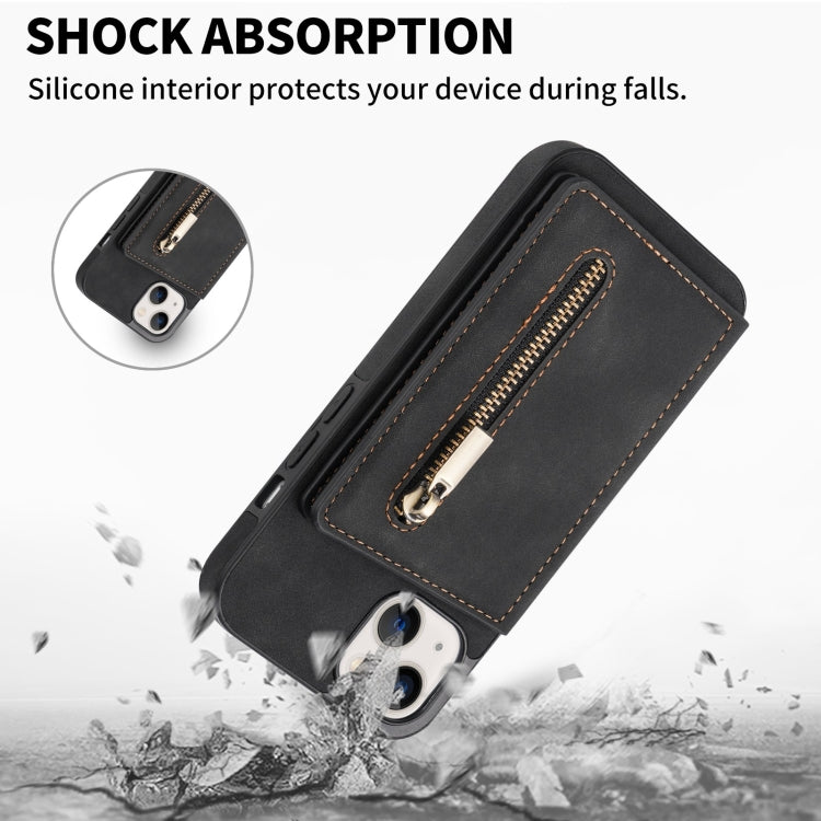 For iPhone 14 Plus Zipper Card Holder Phone Case