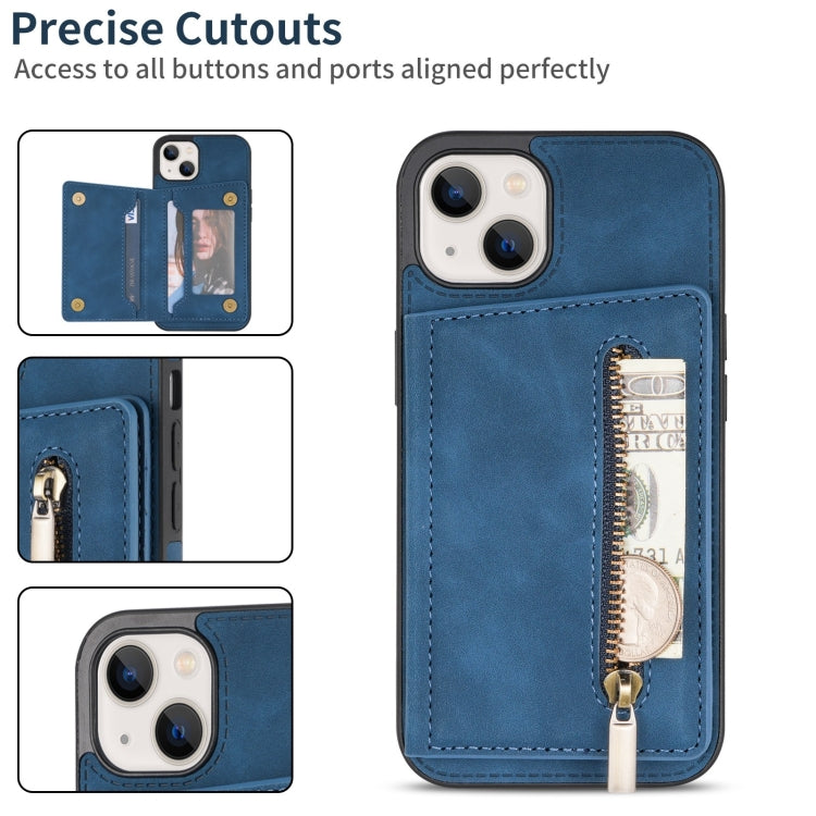 For iPhone 14 Plus Zipper Card Holder Phone Case