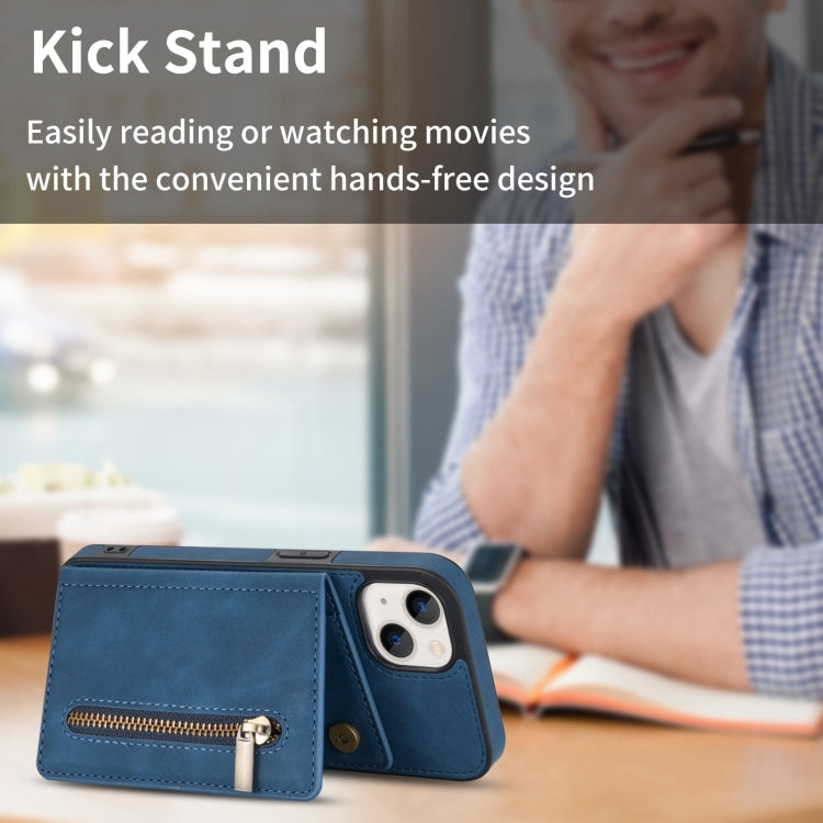 For iPhone 14 Plus Zipper Card Holder Phone Case