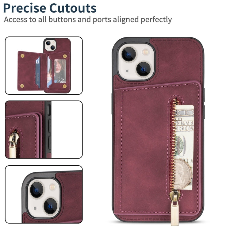 For iPhone 14 Plus Zipper Card Holder Phone Case