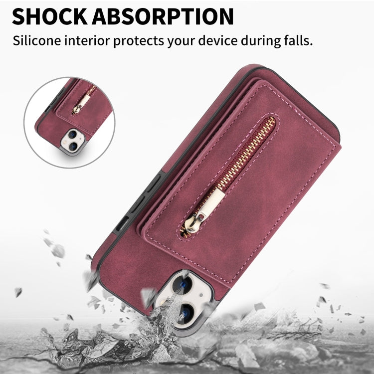 For iPhone 14 Plus Zipper Card Holder Phone Case
