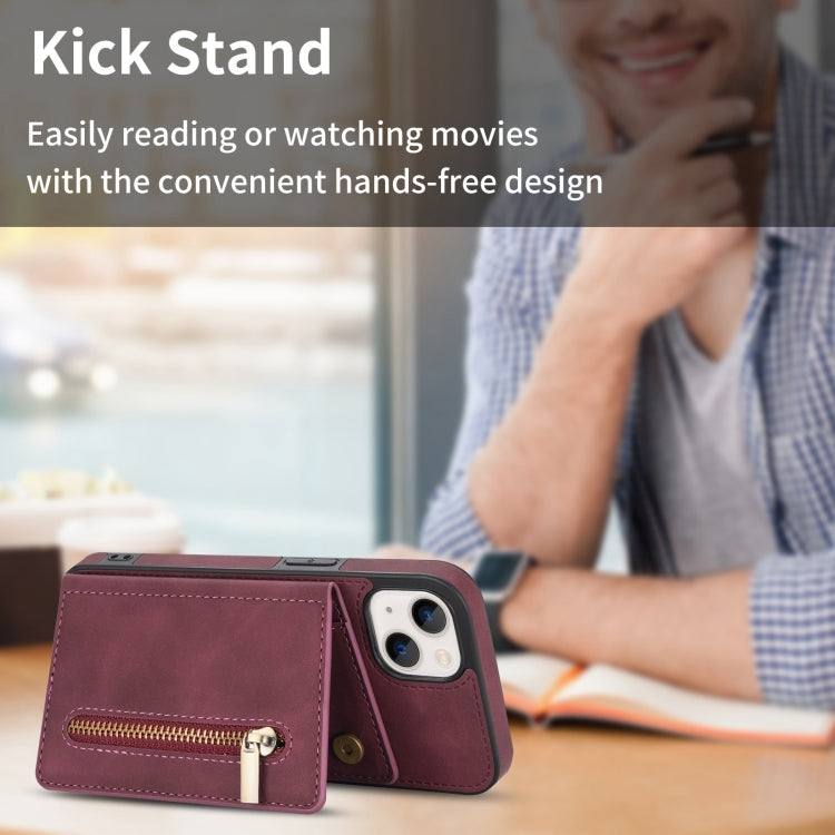 For iPhone 14 Plus Zipper Card Holder Phone Case