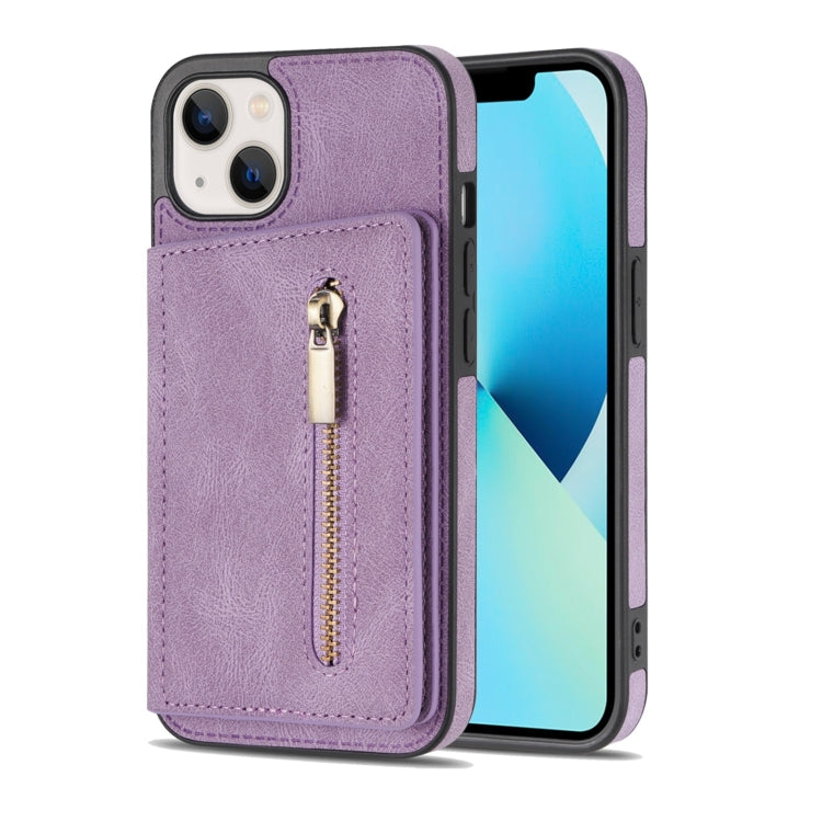 For iPhone 14 Plus Zipper Card Holder Phone Case