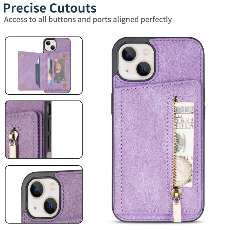 For iPhone 14 Plus Zipper Card Holder Phone Case