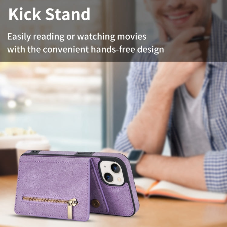 For iPhone 14 Plus Zipper Card Holder Phone Case