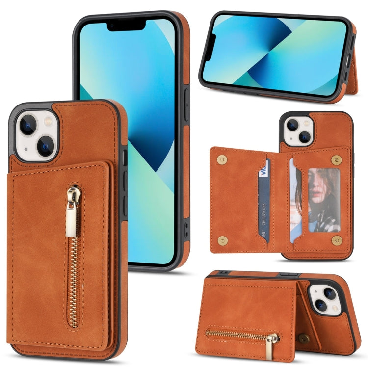 For iPhone 14 Plus Zipper Card Holder Phone Case