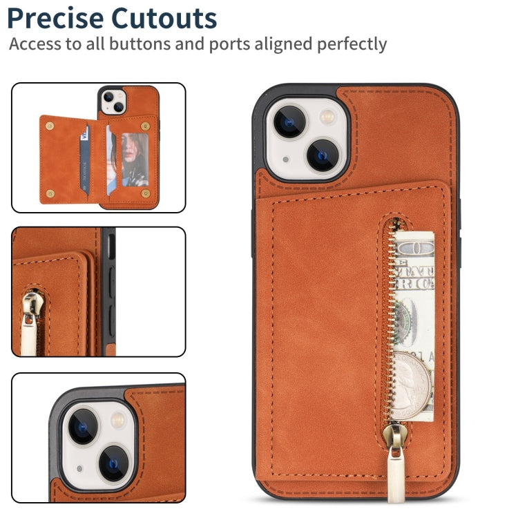 For iPhone 14 Plus Zipper Card Holder Phone Case