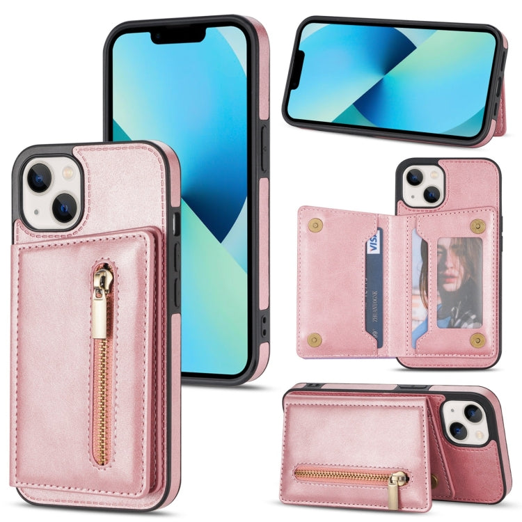 For iPhone 14 Plus Zipper Card Holder Phone Case