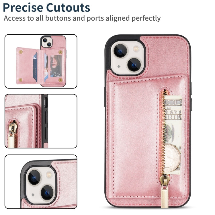 For iPhone 14 Plus Zipper Card Holder Phone Case