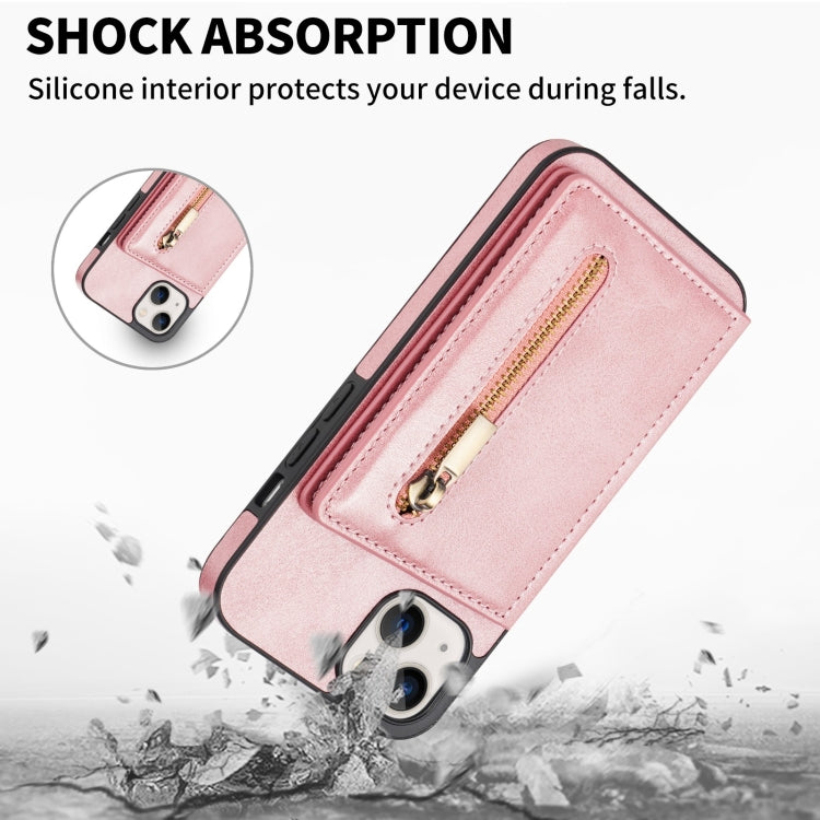 For iPhone 14 Plus Zipper Card Holder Phone Case