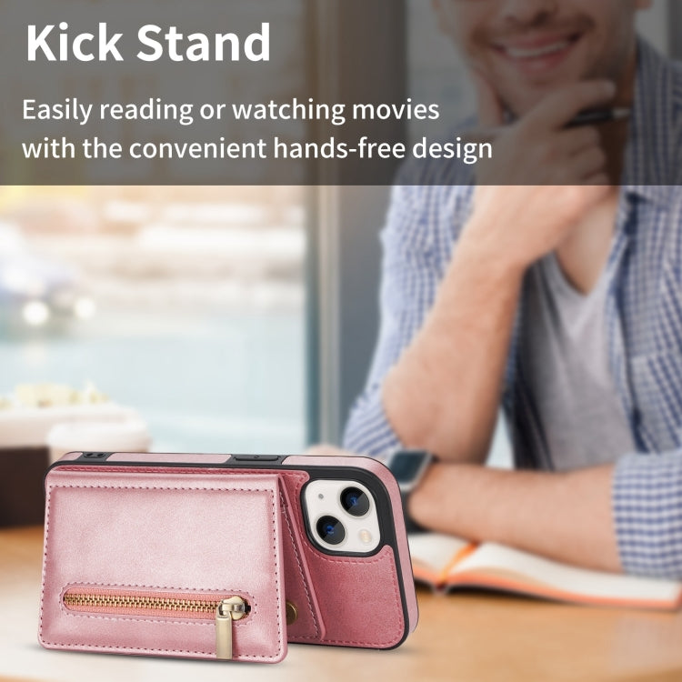 For iPhone 14 Plus Zipper Card Holder Phone Case