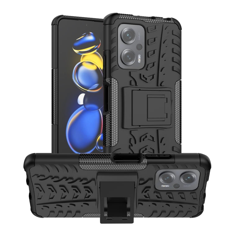 For Xiaomi Redmi Note 11T Pro Tire Texture TPU + PC Phone Case with Holder