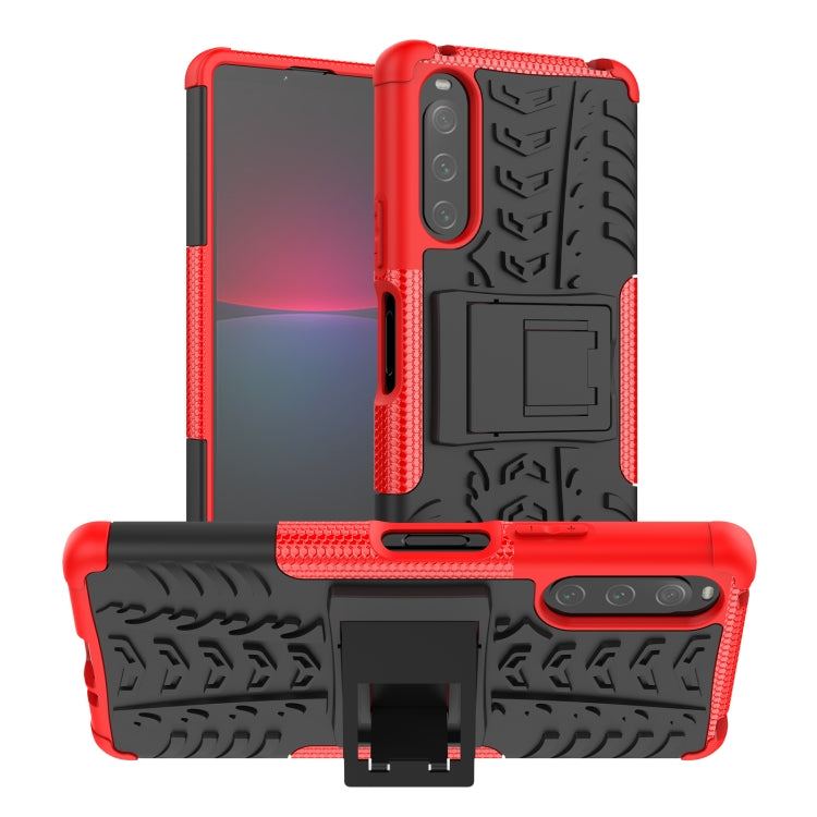 For Sony Xperia 10 IV Tire Texture TPU + PC Phone Case with Holder
