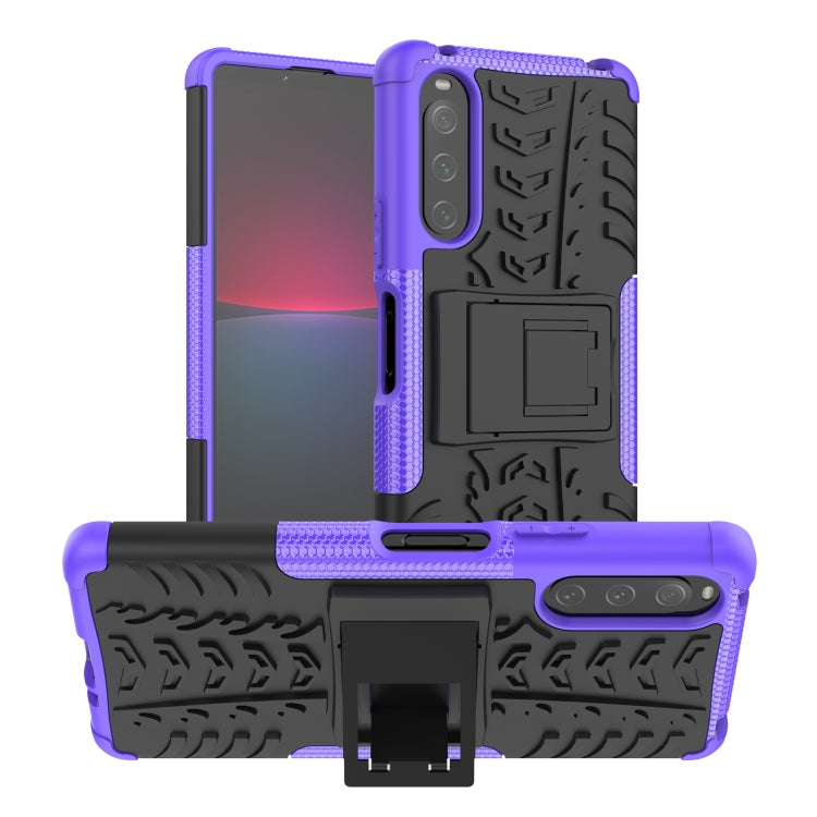 For Sony Xperia 10 IV Tire Texture TPU + PC Phone Case with Holder