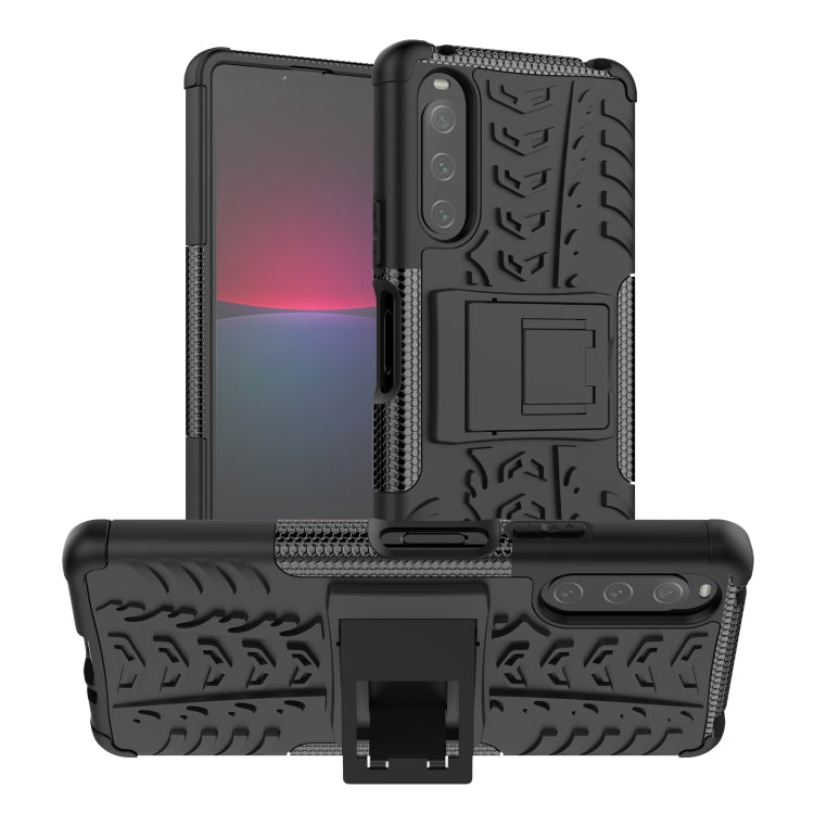 For Sony Xperia 10 IV Tire Texture TPU + PC Phone Case with Holder