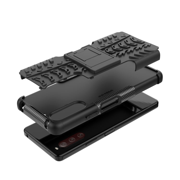 For Sony Xperia 10 IV Tire Texture TPU + PC Phone Case with Holder