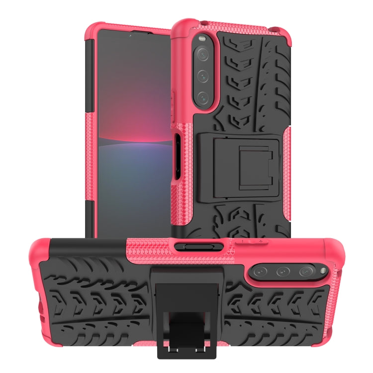 For Sony Xperia 10 IV Tire Texture TPU + PC Phone Case with Holder