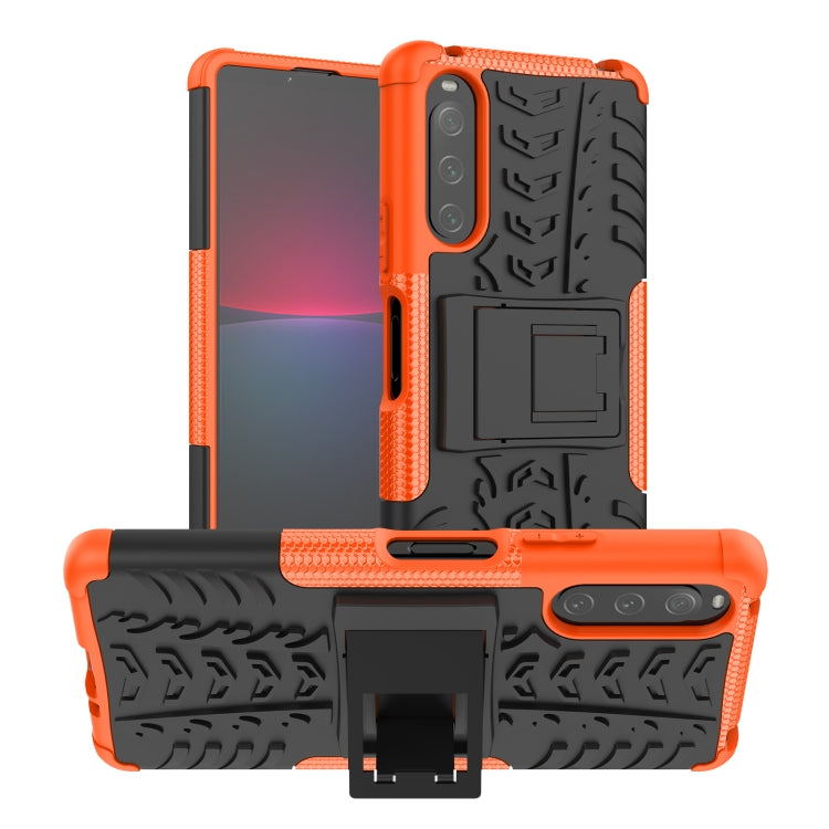 For Sony Xperia 10 IV Tire Texture TPU + PC Phone Case with Holder