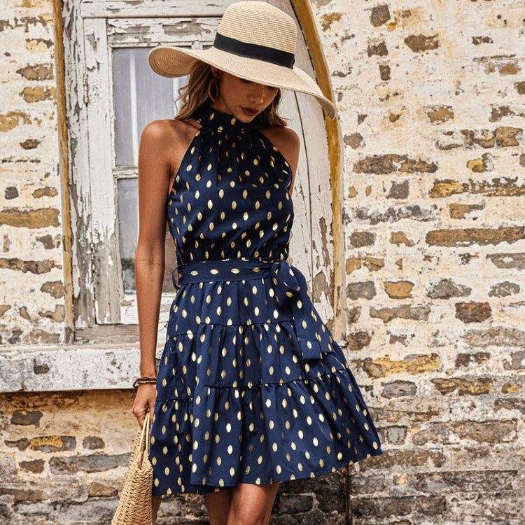 Summer Slim Fit Halter Neck Style Sleeveless Dress, Size: