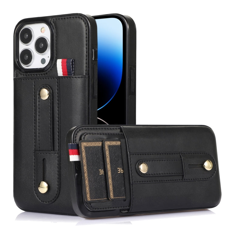 For iPhone 14 Pro Max Wristband Kickstand Wallet Leather Phone Case
