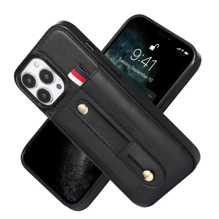 For iPhone 14 Pro Max Wristband Kickstand Wallet Leather Phone Case