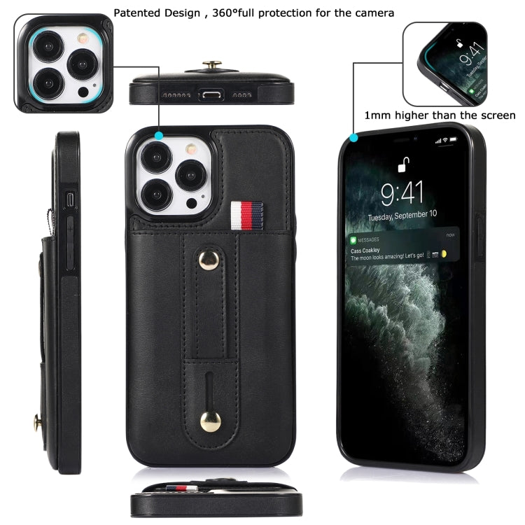 For iPhone 14 Pro Max Wristband Kickstand Wallet Leather Phone Case